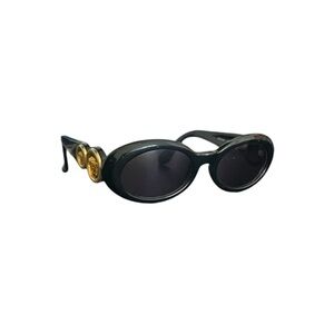 Vintage Rare 1990s Gianni Versace Gold Medusa Black Oval Sunglasses
